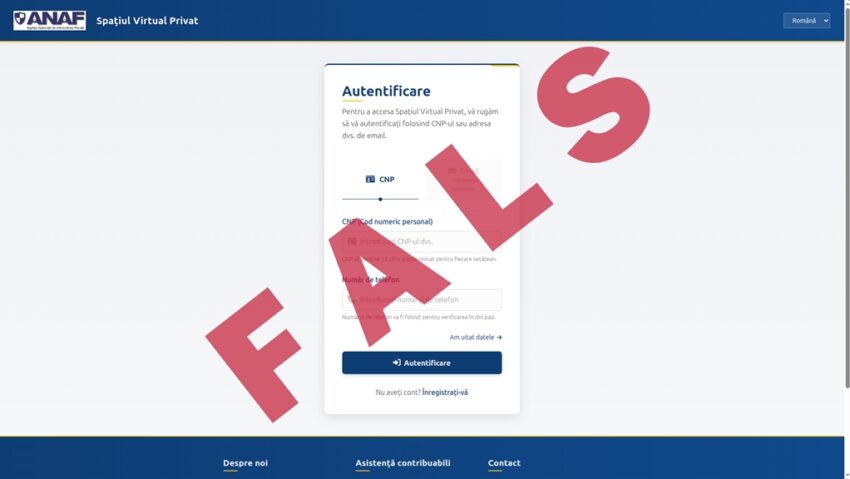 ANAF avertizează asupra unui site fals care colectează date personale! ANAF avertizează asupra unui site fals care colectează date personale!