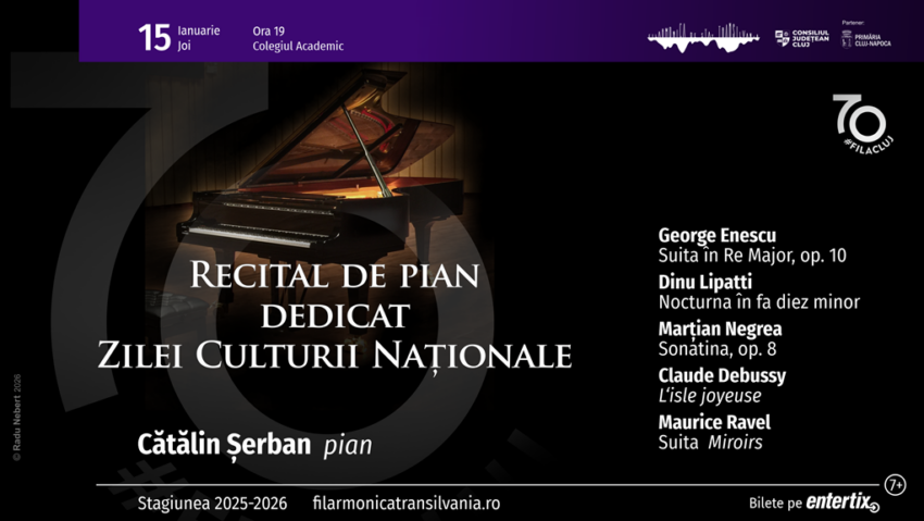 Filarmonica de Stat „Transilvania” – recital de pian cu ocazia Zilei Culturii Naționale
