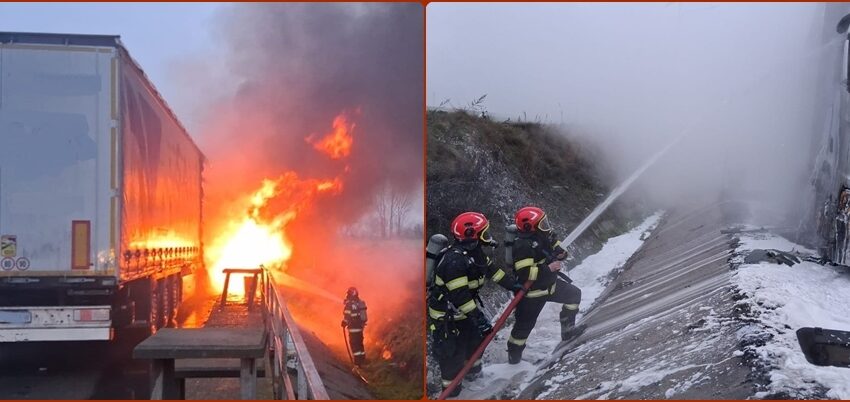 Alertă pe DN 19! Autocamion în flăcări
