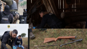 Arme de vânătoare și carne de vânat, descoperite de polițiști sub pământ | FOTO