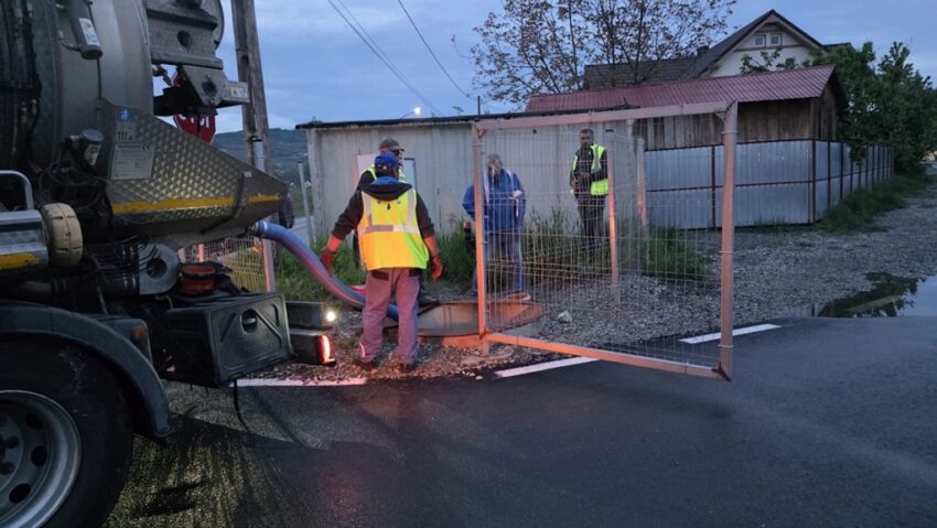 Copac căzut pe carosabil și probleme la rețeaua de canalizare