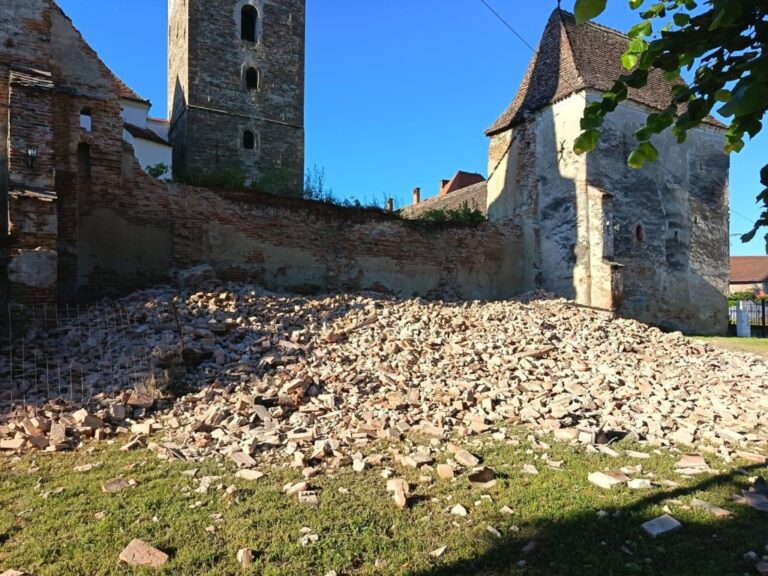 zidul prăbusit la biserica fortificată din Moșna/Facebook Ministerul Culturii