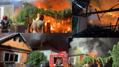VIDEO | Incendiu de proporții azi-noapte: flăcările au afectat 4 case